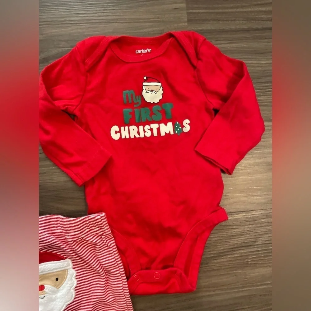 Carter's Red and White Baby Stripe Holiday Santa Matching Set size 6M